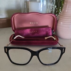 Gucci Women's Black Glasses with Gold Accents